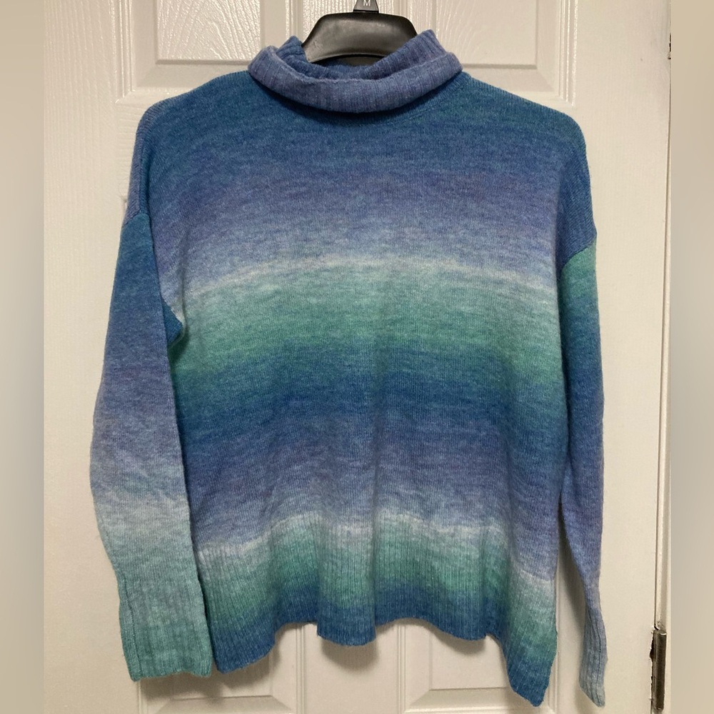 *Theo & Spence Gradient Blue & Green Women's Wool Blend XS Turtleneck Sweater #I